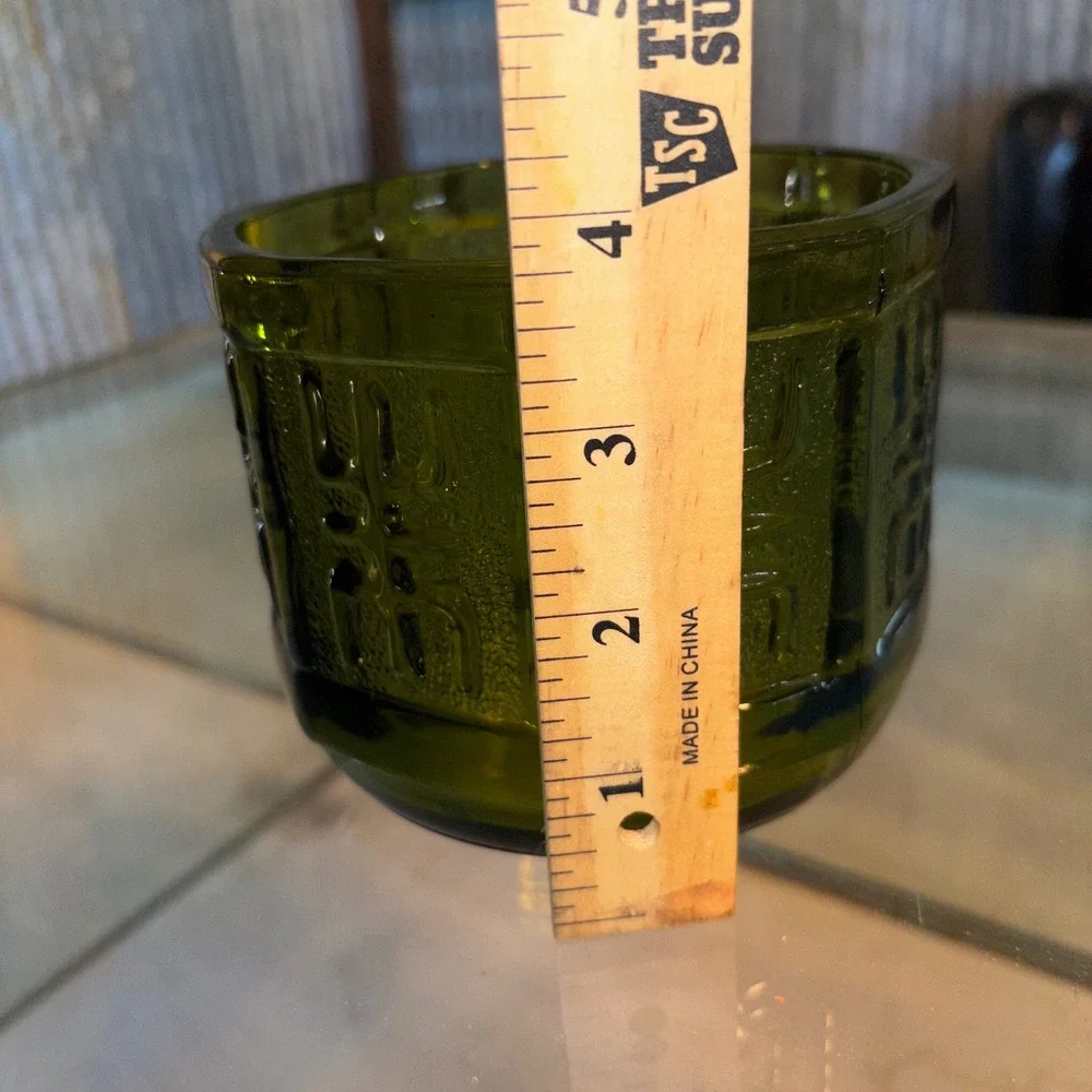 Vintage Avocado Green Pressed Glass  MCM Brutalist‎ Geometric 4.5